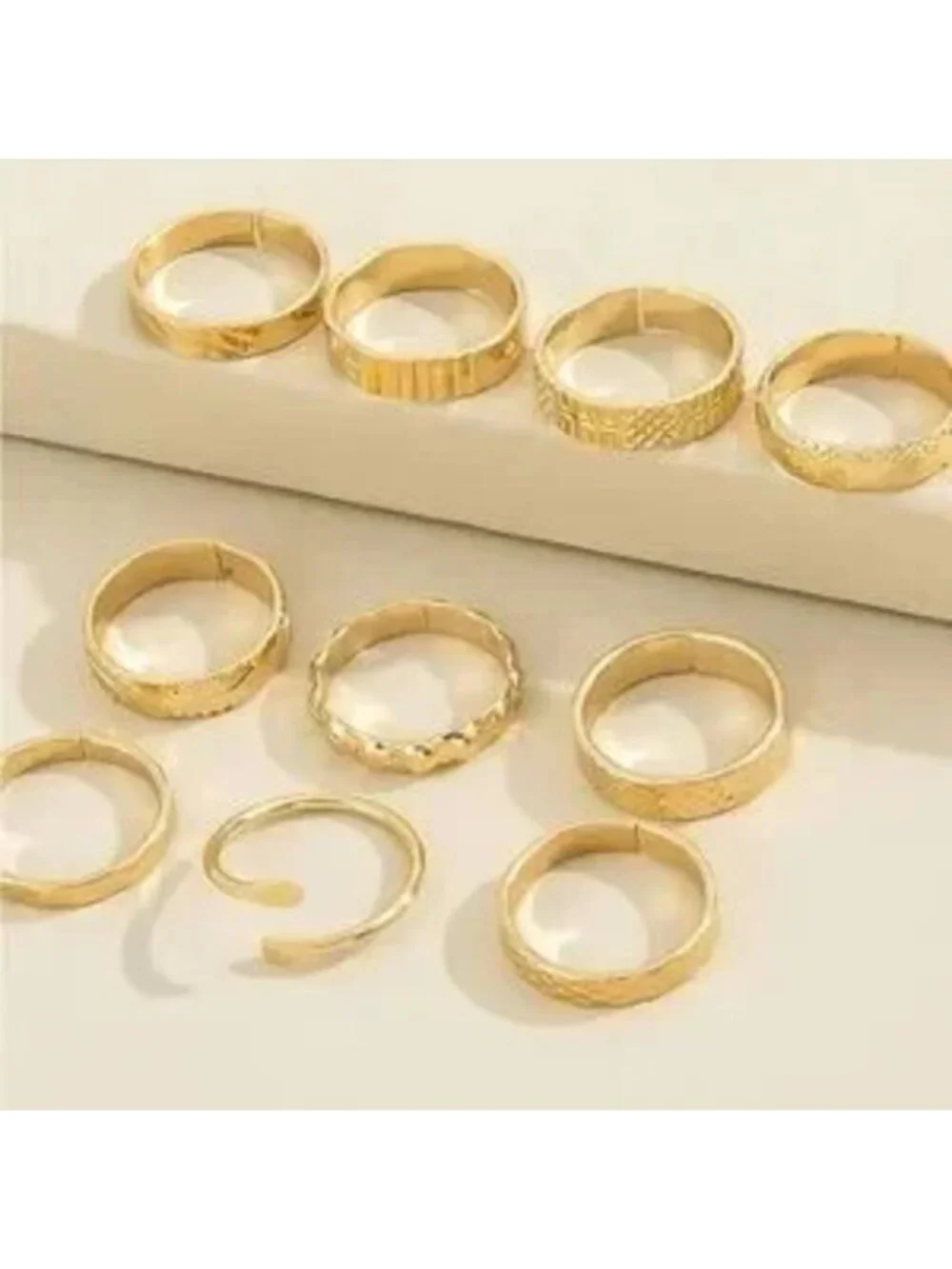 Gold 10pc Textured Ring Set